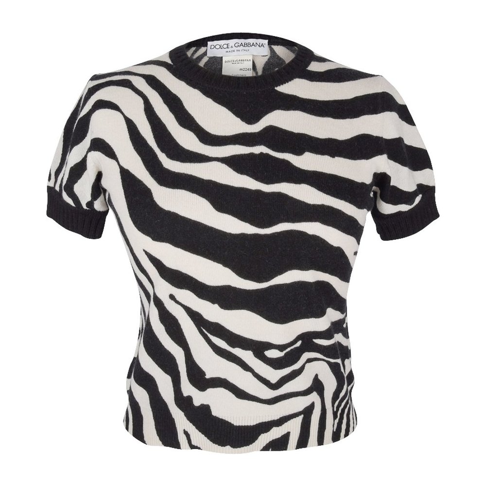 Dolce & Gabbana Top Black White Zebra Print Vintage 38 / 4 Mint
